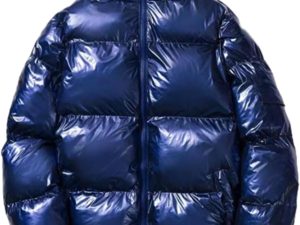 Men's Metallic Shiny Puffer Jacket Full Zip Short Warm Cotton Down Jackets Long Sleeve Solid Color Quilted Overcoat